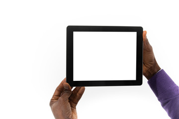 African man holding a tablet computer in his hand