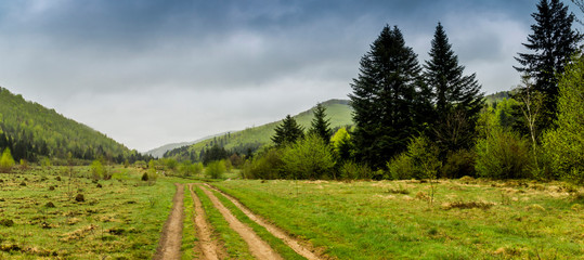 a rural road in the Carpathian mountains