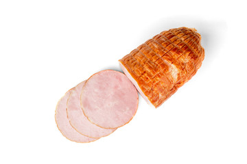 Smoked meatloaf isolated on white background.