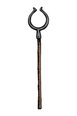 Old fire iron poker. Vector drawing