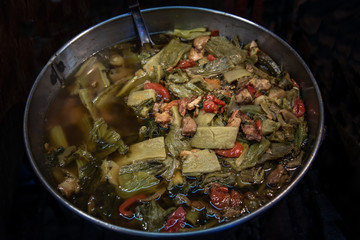 Bitter gourd and pickle mustard with pork spare rib soup. Chinese style.