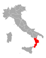 Karte von Kalabrien in Italien