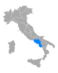 Fototapeta na wymiar Karte von Kampanien in Italien