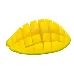 Mango slice cut to cubes close-up isolated on white background