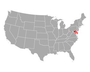 Fototapeta na wymiar Karte von Maryland in USA