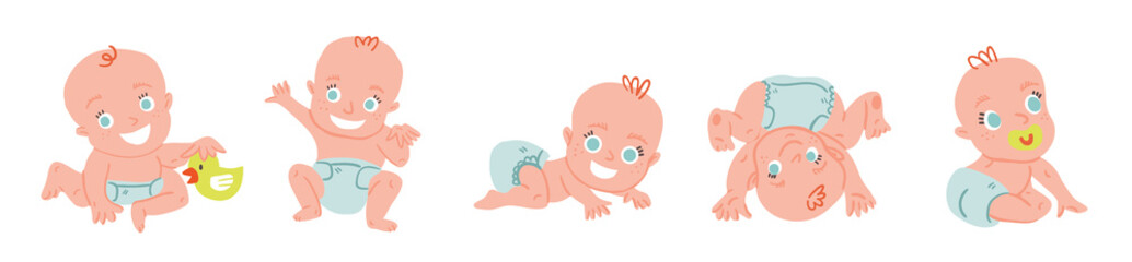 Cute baby or toddler poses vector illustration set