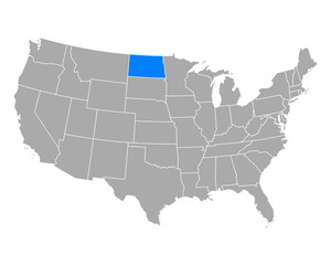 Karte von North Dakota in USA