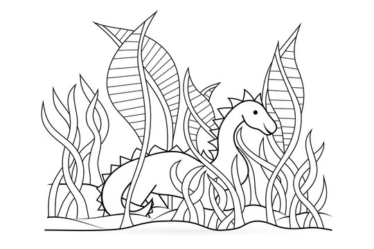 outline coloring dinosaur for kids book, sketch hand drawing art line, vector stock illustration