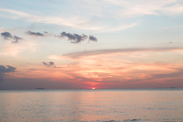 Sea pink sunset. Beautiful color clouds.