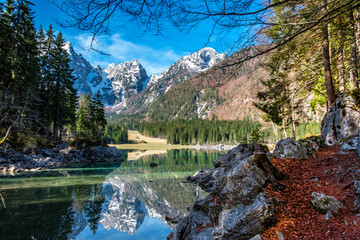 Spring morning at the alpine lake