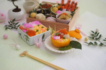 おせち料理と花ちらしずし・みかんずし