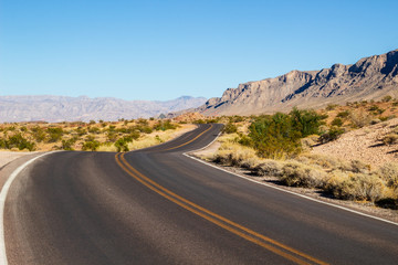 Winding road Valley of Fire Highway in Nevada desert