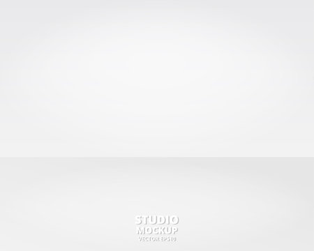 Empty Grey Studio Room Background. Front View Of Empty Studio Room Background Mockup. Modern Minimal Concept. Template For Product Display With Copy Space. Vector Illustration.