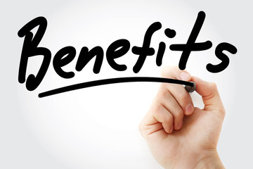 Benefits text with marker, business concept background