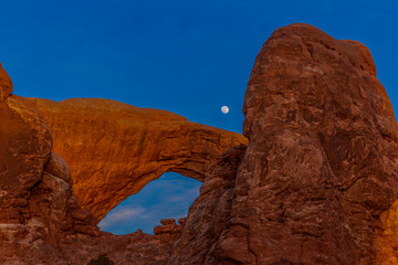 Fototapeta na wymiar Panoramic picture of impressive sandstone formations in Arches National Park at night in winter
