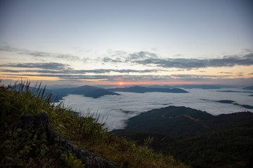 Beautiful white mist in hill of mountain at Pha Tung ,Thailand