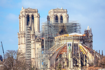 reconstruction works of Notre Dame de Paris Cathedral