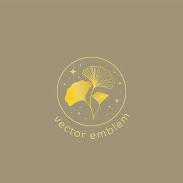 Gold ginkgo leaf vector logo design template