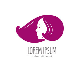 Beauty salon logo or symbol. Portrait of beautiful girl vector illustration