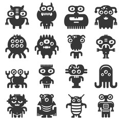 Cartoon Monsters Icons Set on White Background. Vector