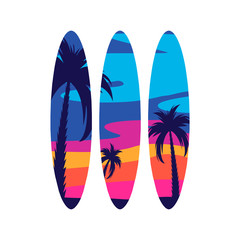 Set of colored surfboards. Extreme marine sport. Ideas for printing. Vector illustration 