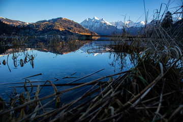 Beautiful winter evening in the Swiss Alps