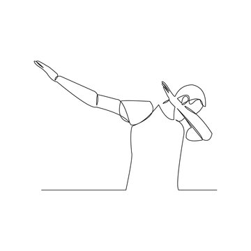 continuous line drawing of people dance dab gesture. Vector illustration