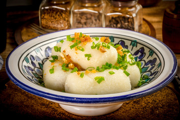 Potato dumplings stuffed with minced meat