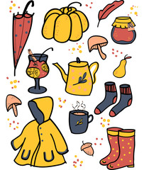 Autumn hand drawn elements collection with decorative