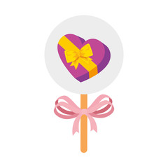 gift in heart shape in stick isolated icon vector illustration design