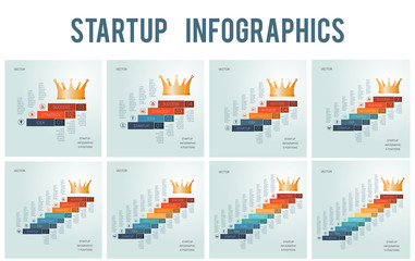 Templates for business projects, startup success for 3 4 5 6 7 8 9 10 positions, Conceptual infographics steps up stairs to the crown,  possible to use for workflow, banner, diagram, web design