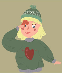 cute autumn girls charaster illustration design, vector isolated, flat style