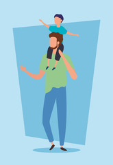 father carrying son on shoulders vector illustration design