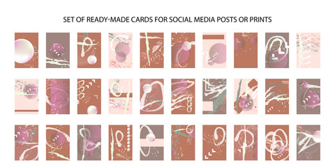 Set of ready-made art cards, convenient abstract background for text, print or social media publication.