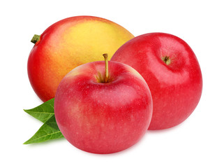 mango and apples isolated on a white background with a clipping path
