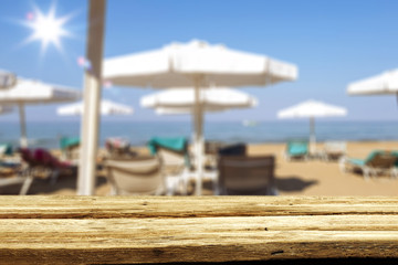 desk of free space for your decoration and blurred bar background 