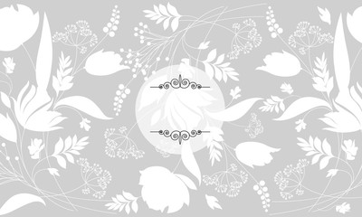 White flowers and leafs on a light background, flower ornament.