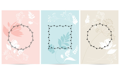 Set of flowers, background, card, template, leaf frame.