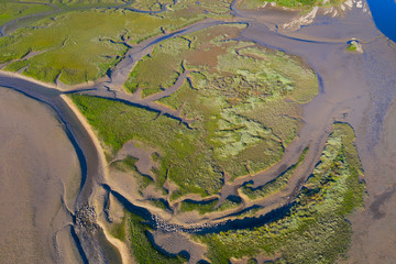 Aerial View, Campiezo river, Ría de Ajo, Ajo, Bareyo Municipality, Cantabria, Spain, Europe