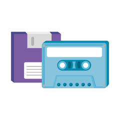floppy with cassette of nineties retro style vector illustration design