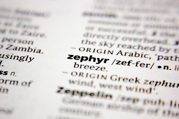 Fototapeta premium Word or phrase zephyr in a dictionary.
