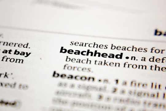 Word or phrase beachhead in a dictionary.