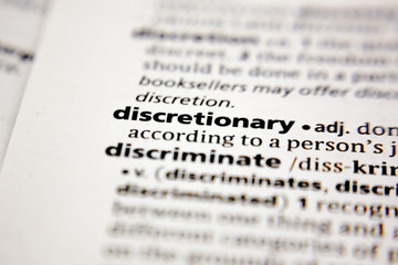 Word or phrase discretionary in a dictionary.