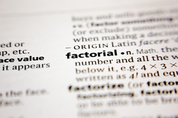 Word or phrase factorial in a dictionary.