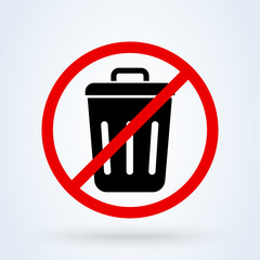 Trash Can, Rubbish Bin forbidden, no. vector modern icon design illustration.