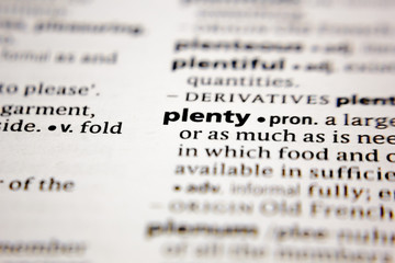 Fototapeta premium Word or phrase plenty in a dictionary.