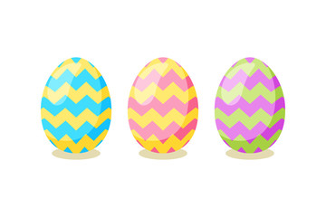 Happy Easter card. Set of cute Easter eggs with different texture on a white background. Spring holiday. Vector Illustration. Happy easter eggs