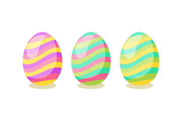 Happy Easter card. Set of cute Easter eggs with different texture on a white background. Spring holiday. Vector Illustration. Happy easter eggs