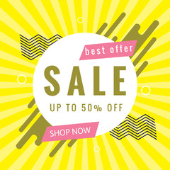 Memphis Style Sale Web Banner with yellow background