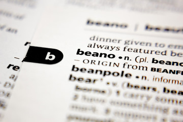 Word or phrase beano in a dictionary.
